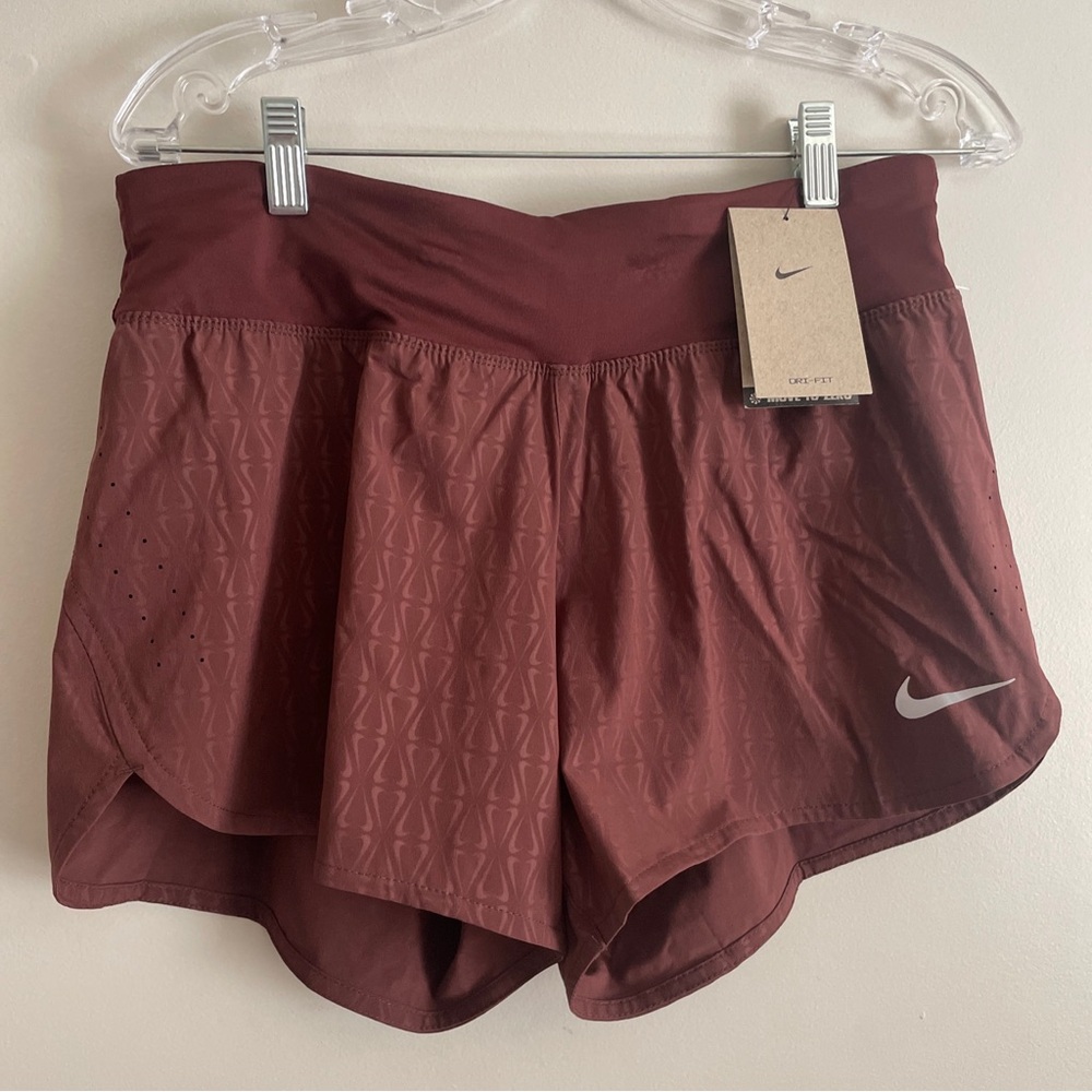 Nike Shorts Womens Dri-Fit Eclipse Love Swoosh Running Brown Neutral DM7381-404
